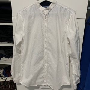 White Mock Collar Button Down